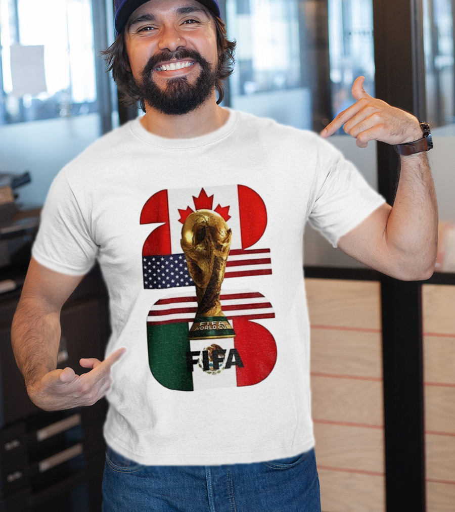 FIFA World Cup 2026 Canada USA Mexico Trophy Flags T-Shirt