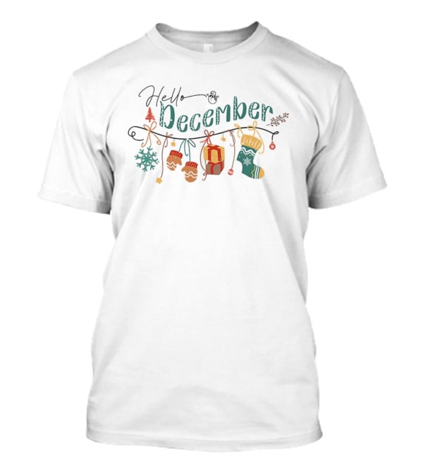 Hello December Christmas Gifts Santa Hats And Presents T-Shirt