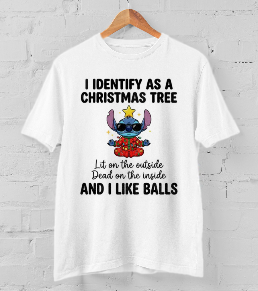 Stitch I Identify As A Christmas Tree Lit On The Outside Dead On The Inside And I Like Balls Christmas Pajama Star Glasses T-Shirt
