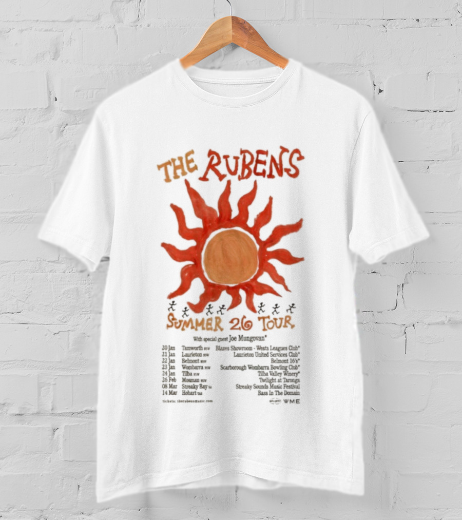 The Rubens Summer Tour 2026 Sunburst Dates And Locations T-Shirt