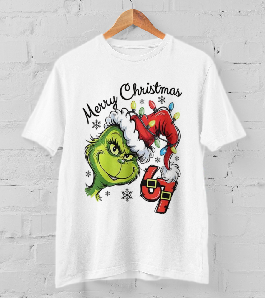 Grinch Merry Christmas 67 Festive Santa Hat Holiday Spirit T-Shirt