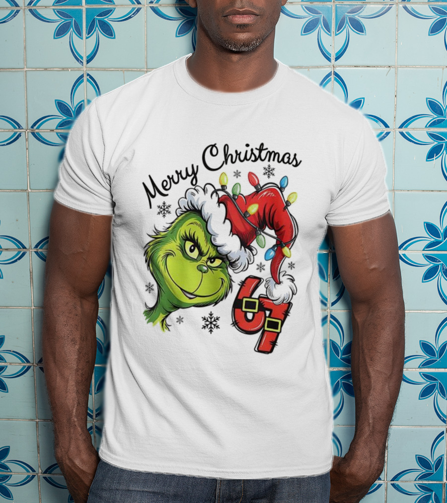 Grinch Merry Christmas 67 Festive Santa Hat Holiday Spirit T-Shirt