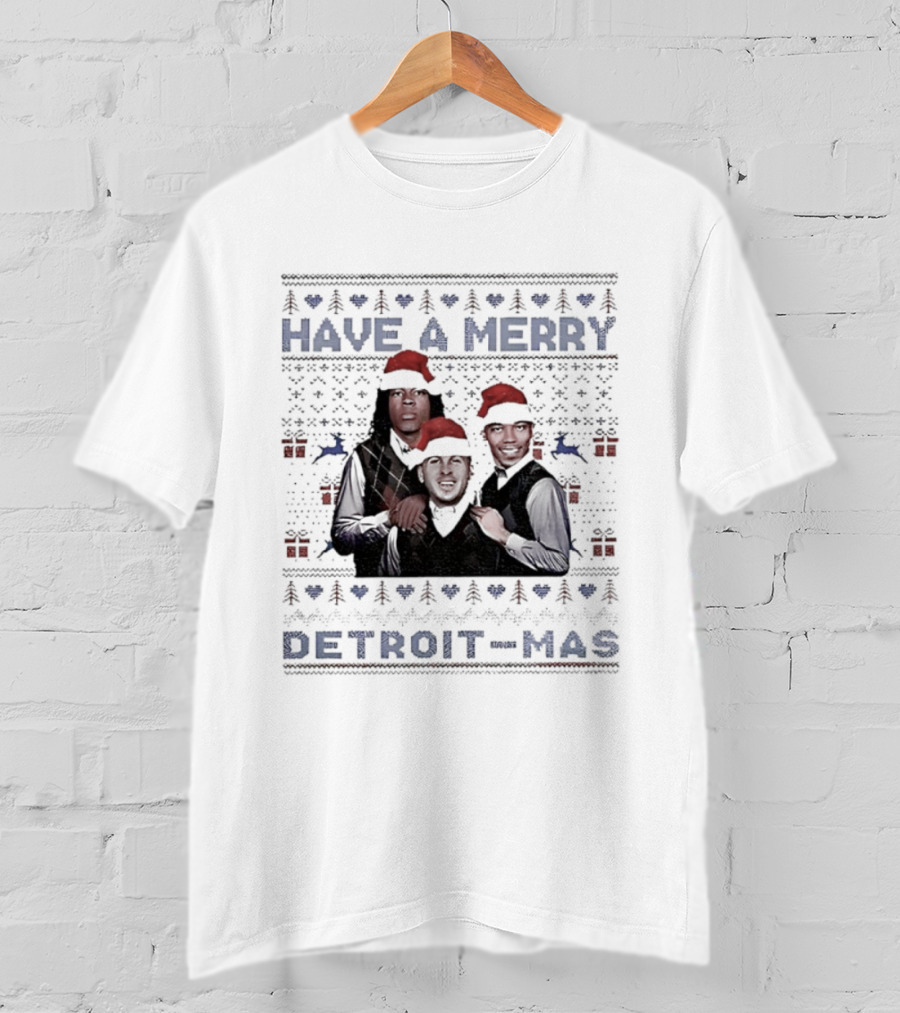 Jared Goff Jahmyr Gibbs Amon Ra St Brown Detroit Lions Have A Merry Detroit-mas T-Shirt