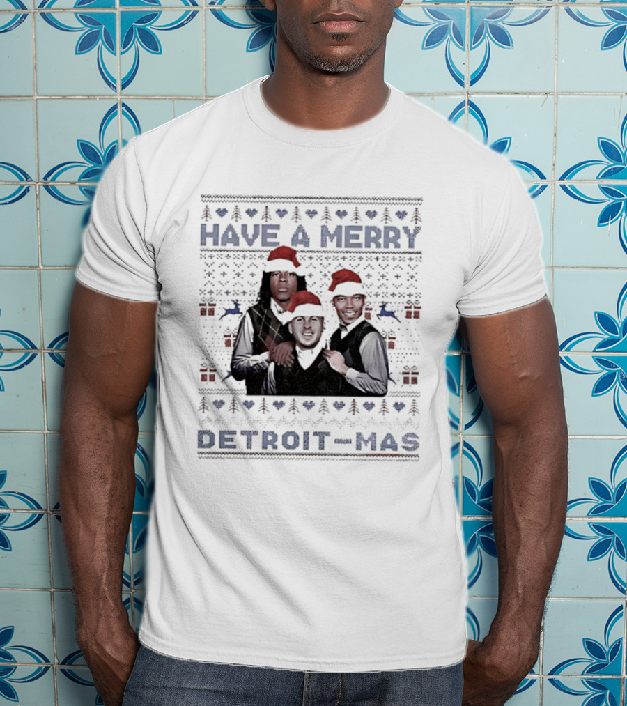 Jared Goff Jahmyr Gibbs Amon Ra St Brown Detroit Lions Have A Merry Detroit-mas T-Shirt