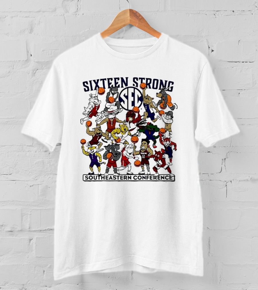 Sixteen Strong Southeastern Conference Basketball Mascots Playing Action T-Shirt