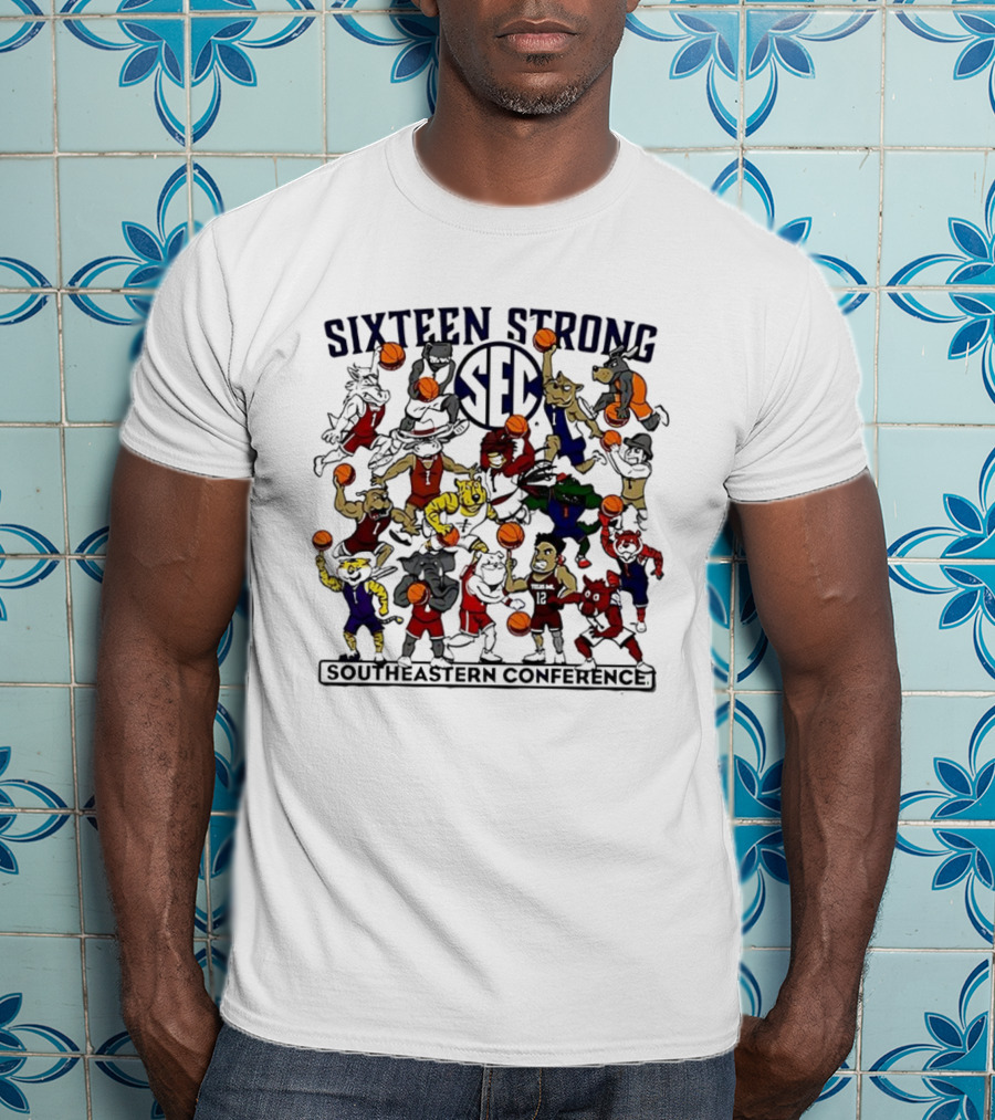 Sixteen Strong Southeastern Conference Basketball Mascots Playing Action T-Shirt