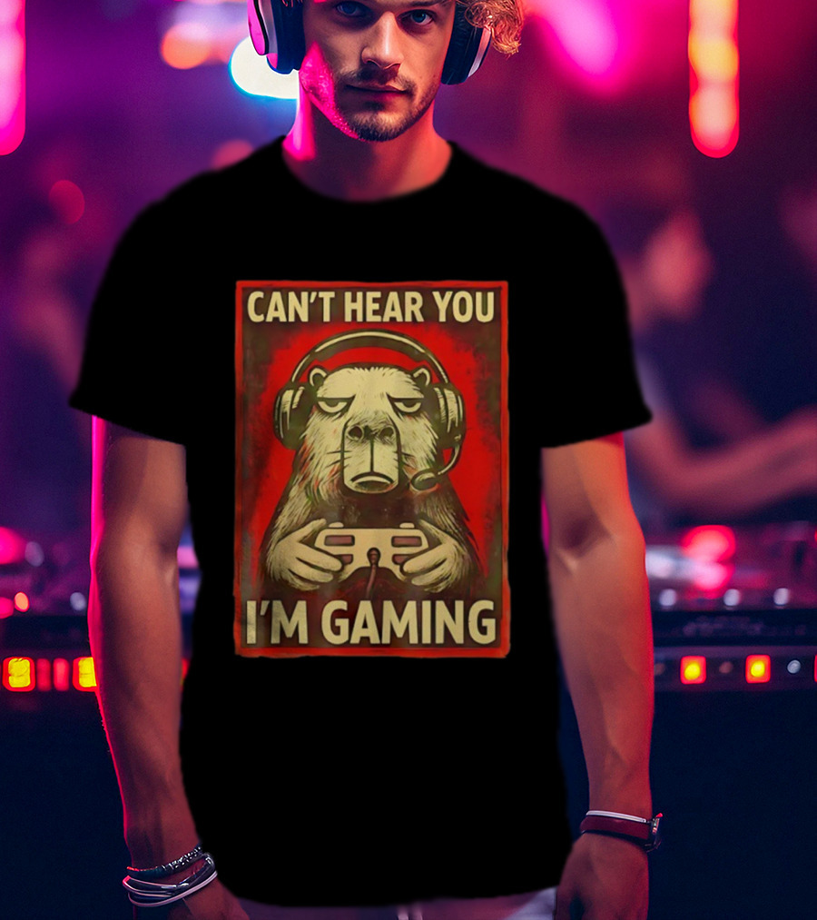 Can't Hear You I'm Gaming Capybara With Headphones Vintage Gaming Vibes T-Shirt