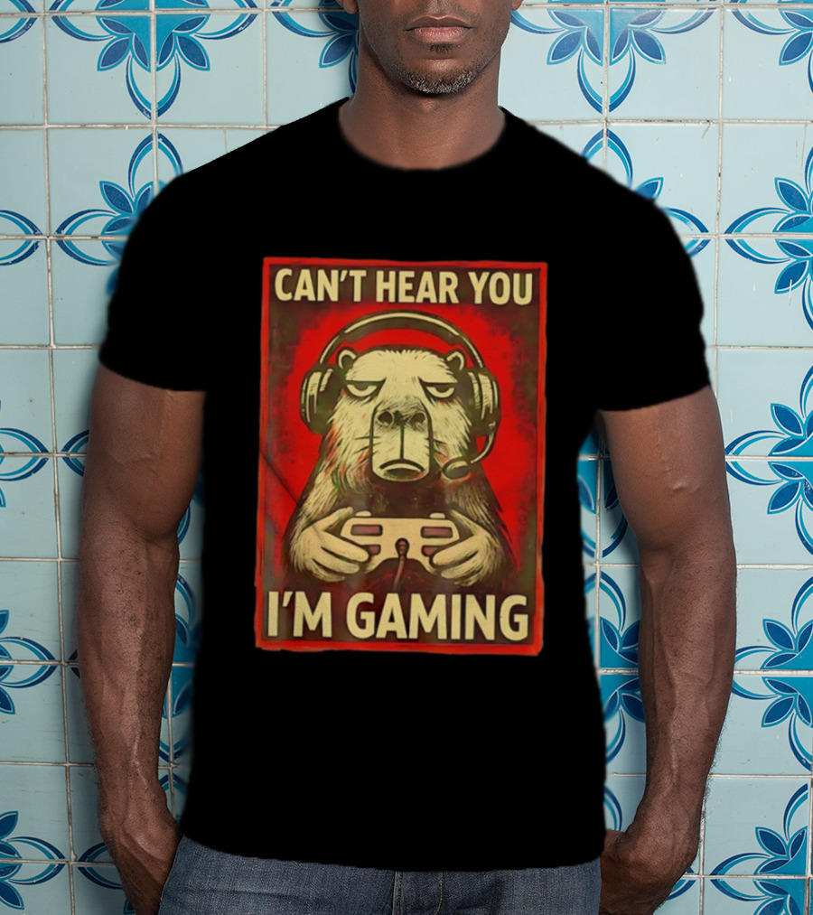 Can't Hear You I'm Gaming Capybara With Headphones Vintage Gaming Vibes T-Shirt