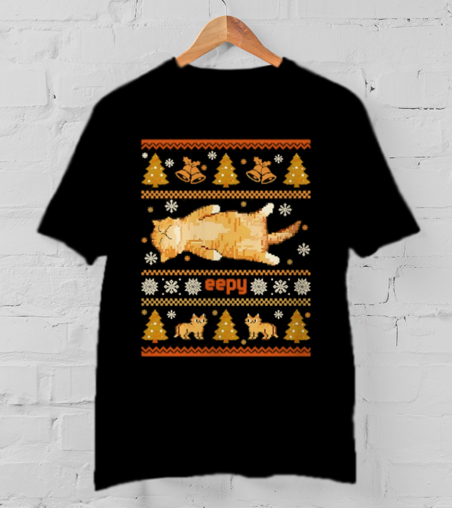 Eepy Cat Silly Sleepy Ugly Christmas Meme Snowflakes Trees Ducks T-Shirt
