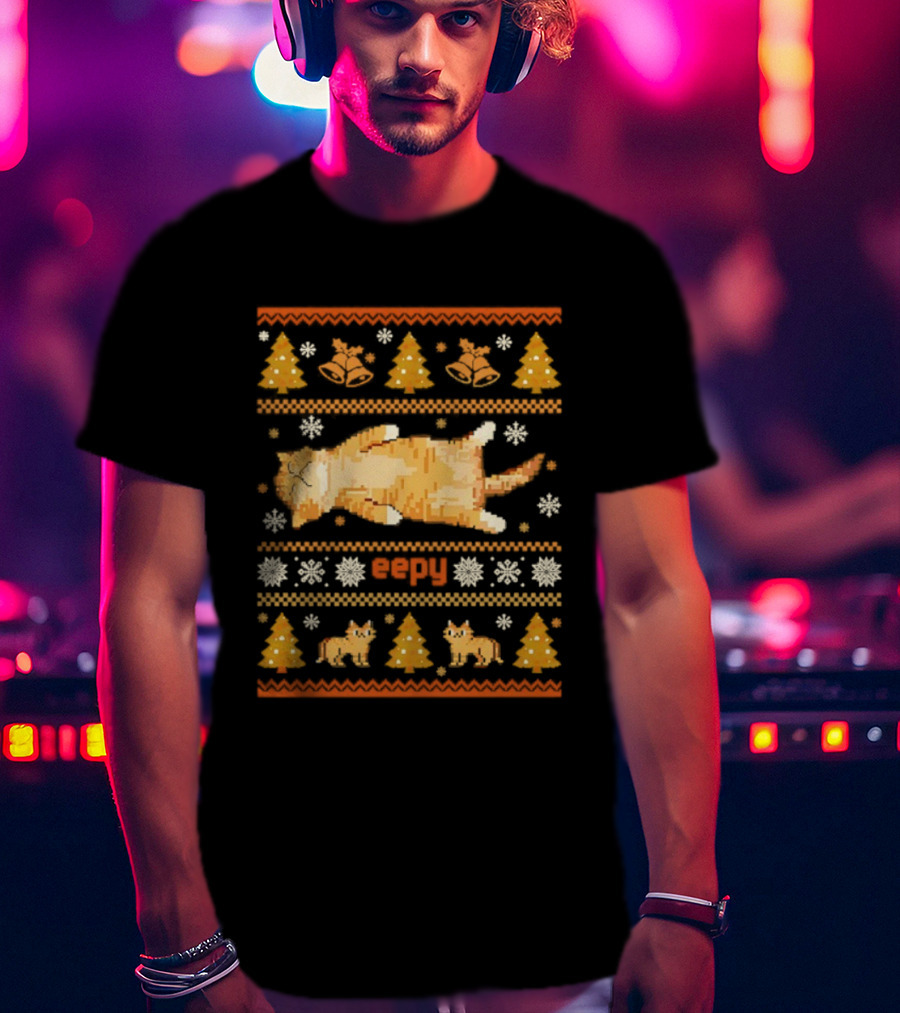 Eepy Cat Silly Sleepy Ugly Christmas Meme Snowflakes Trees Ducks T-Shirt