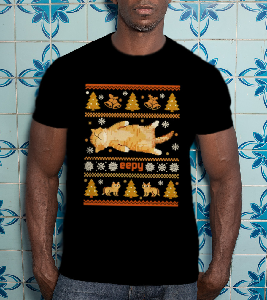 Eepy Cat Silly Sleepy Ugly Christmas Meme Snowflakes Trees Ducks T-Shirt