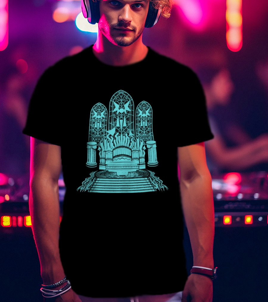 Stained Glass Organ Throne With Gothic Cathedral Window Arches T-Shirt