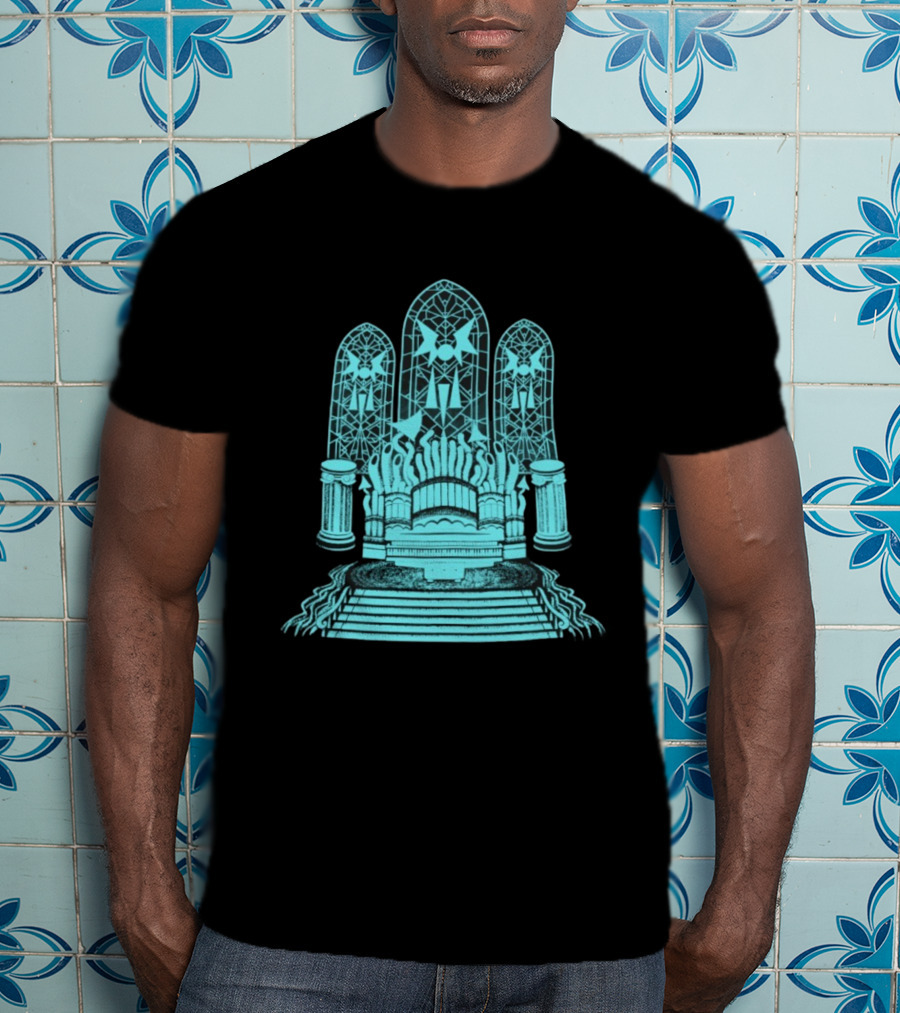 Stained Glass Organ Throne With Gothic Cathedral Window Arches T-Shirt
