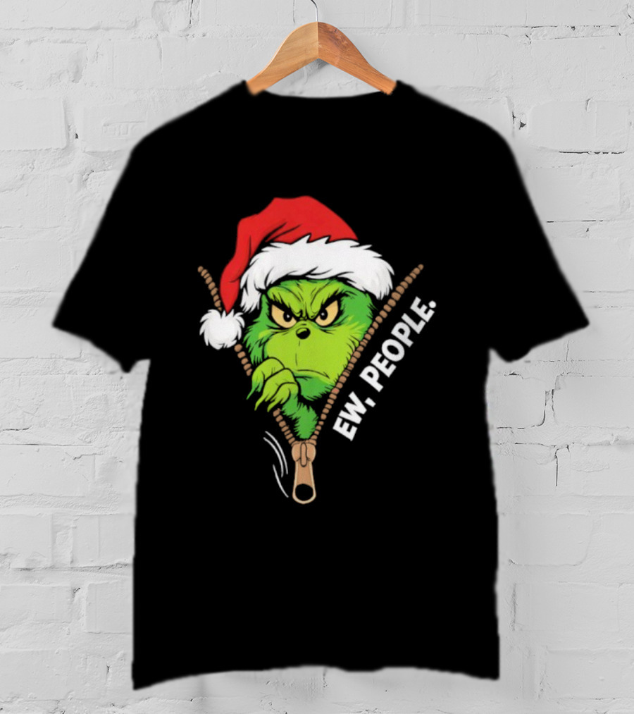 Grinch Ew People Christmas Green Monster Santa Hat T-Shirt