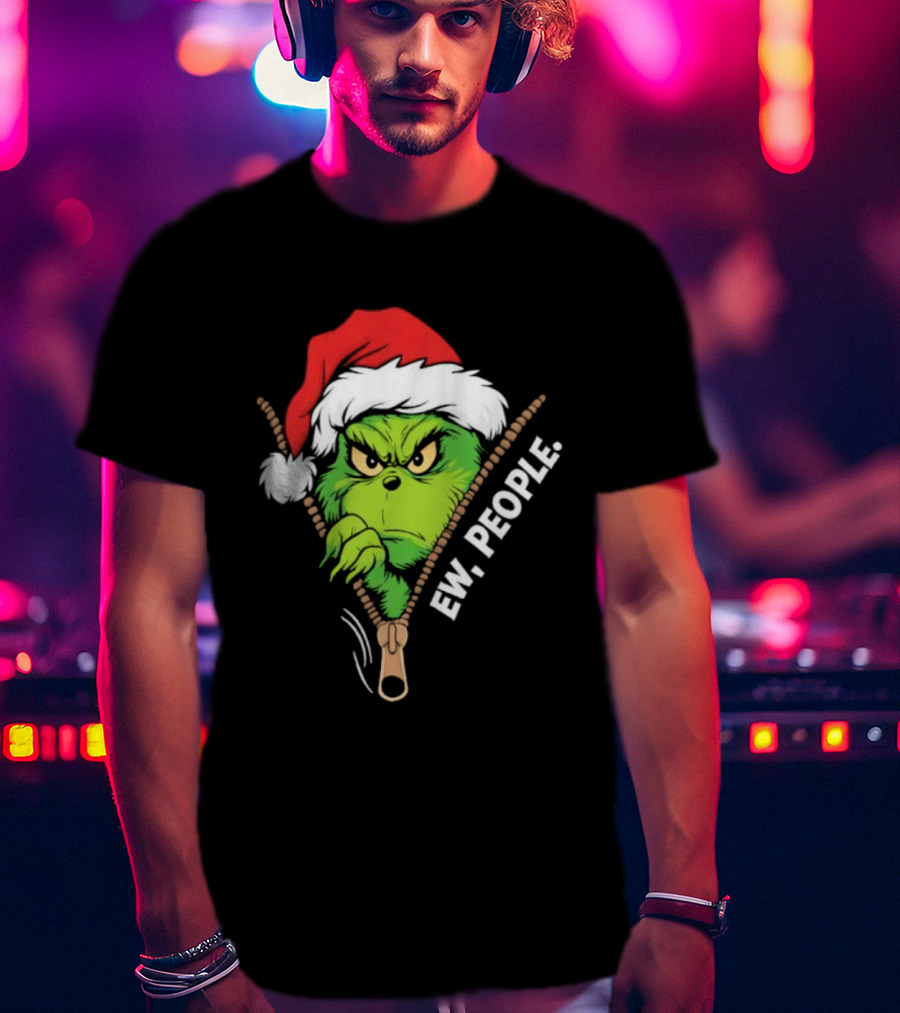Grinch Ew People Christmas Green Monster Santa Hat T-Shirt