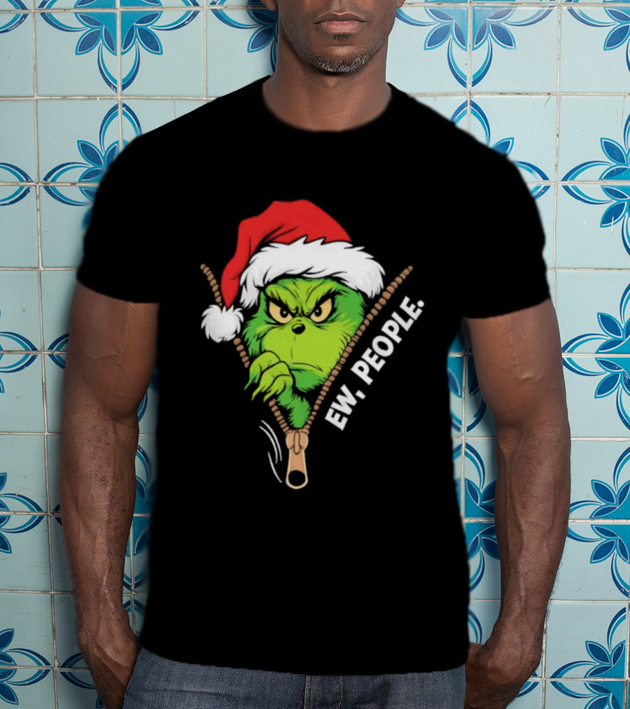 Grinch Ew People Christmas Green Monster Santa Hat T-Shirt