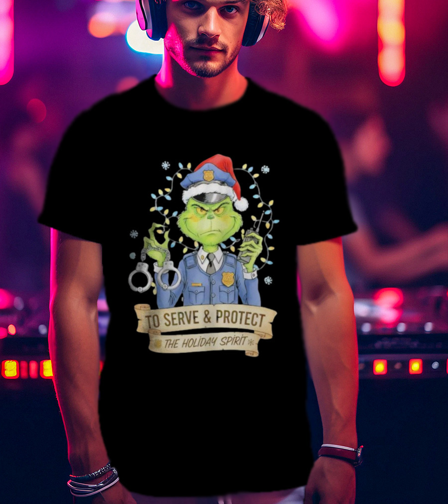 Grinch Police To Serve Protect Holiday Spirit Christmas Lights Handcuffs T-Shirt