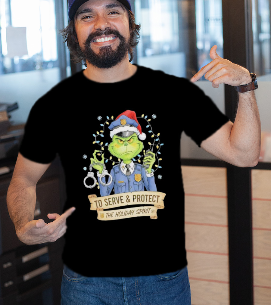 Grinch Police To Serve Protect Holiday Spirit Christmas Lights Handcuffs T-Shirt
