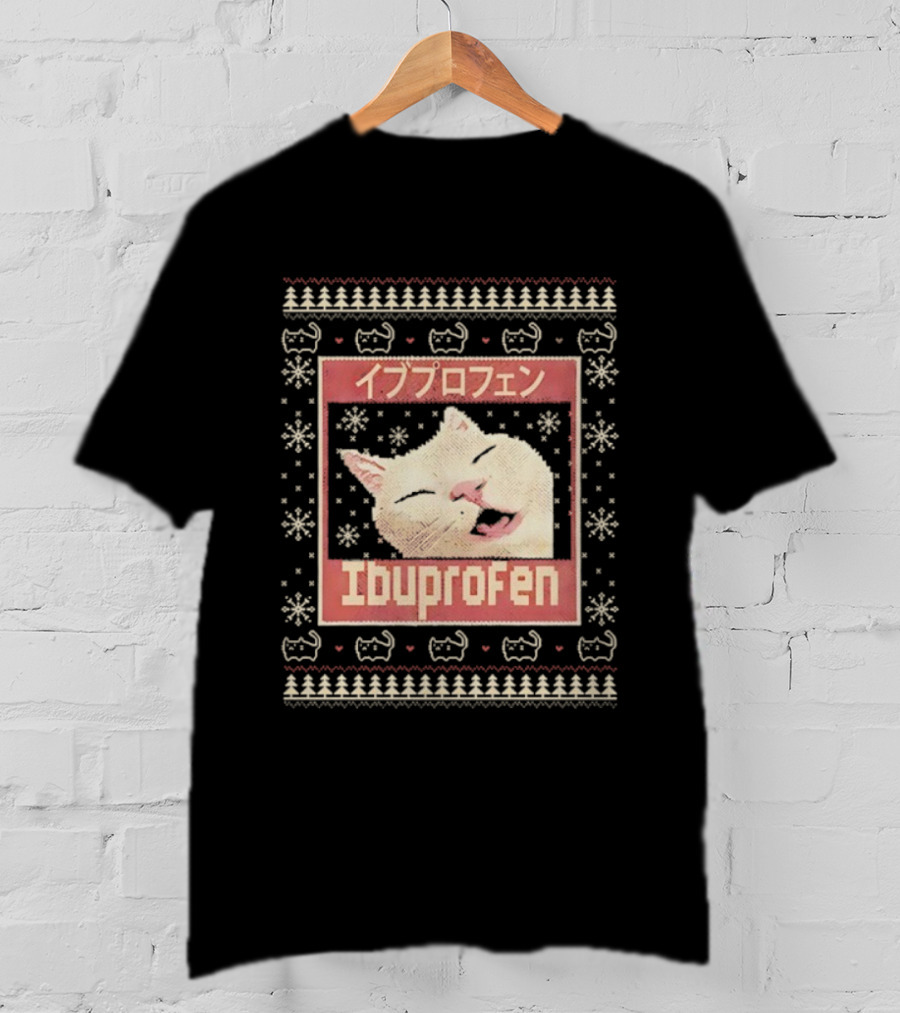 Ibuprofen Cat Sleeping Christmas Ugly Meme Sweater T-Shirt