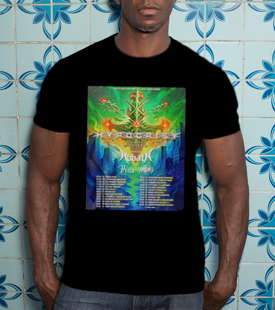 Hypocrisy Mass Hallucination Tour 2026 Special Guests Abbath Vreid Watain Concert Locations T-Shirt