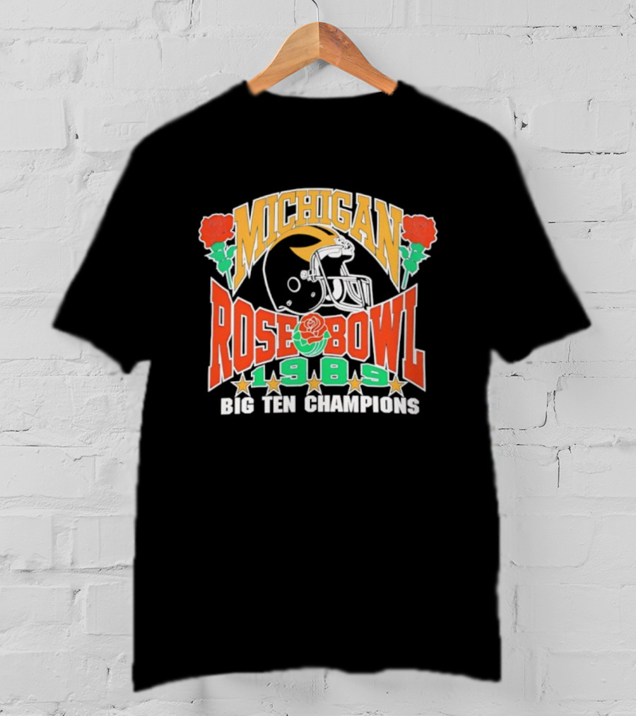 Michigan Wolverines Rose Bowl 1989 Big Ten Champions Helmet Roses T-Shirt
