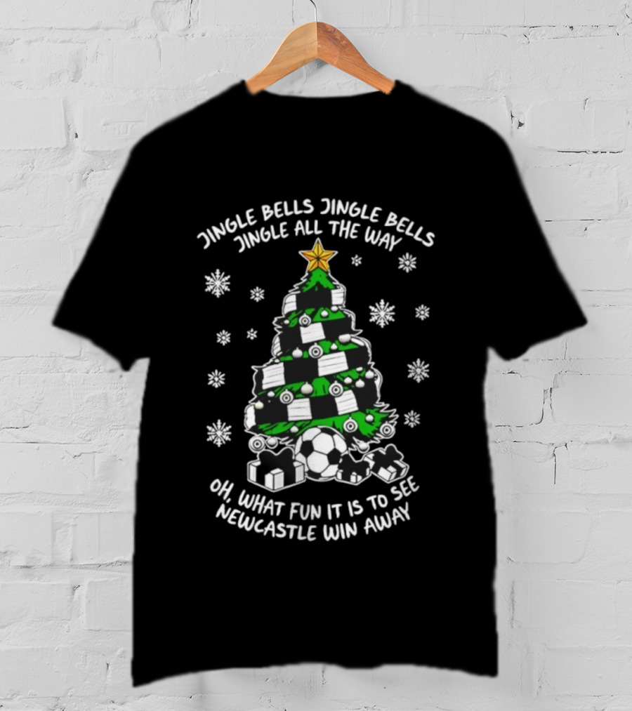 Jingle Bells Jingle All The Way Newcastle Win Away Christmas Tree Soccer Fun T-Shirt