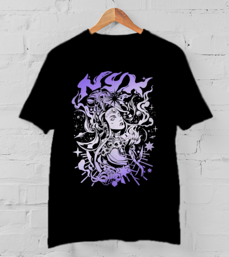 Hades Nyx Night Incarnate Mythology Art Purple Aesthetic Stars And Moons T-Shirt