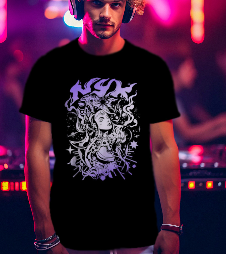 Hades Nyx Night Incarnate Mythology Art Purple Aesthetic Stars And Moons T-Shirt