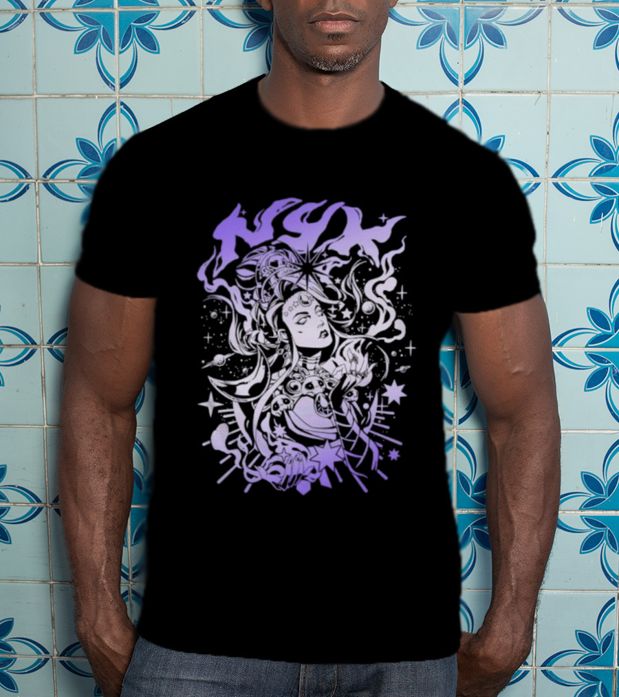 Hades Nyx Night Incarnate Mythology Art Purple Aesthetic Stars And Moons T-Shirt