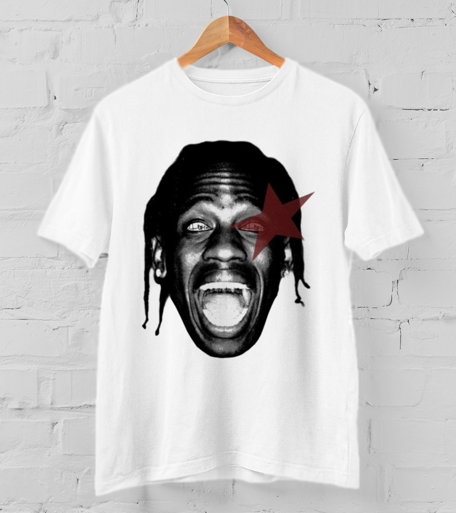 4028 Laflame Red Star Eye Black And White Face Graphic T-Shirt