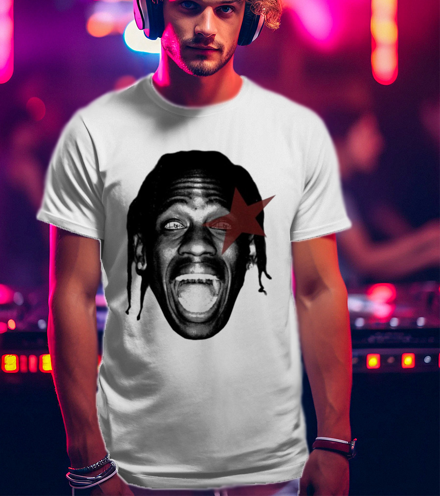 4028 Laflame Red Star Eye Black And White Face Graphic T-Shirt