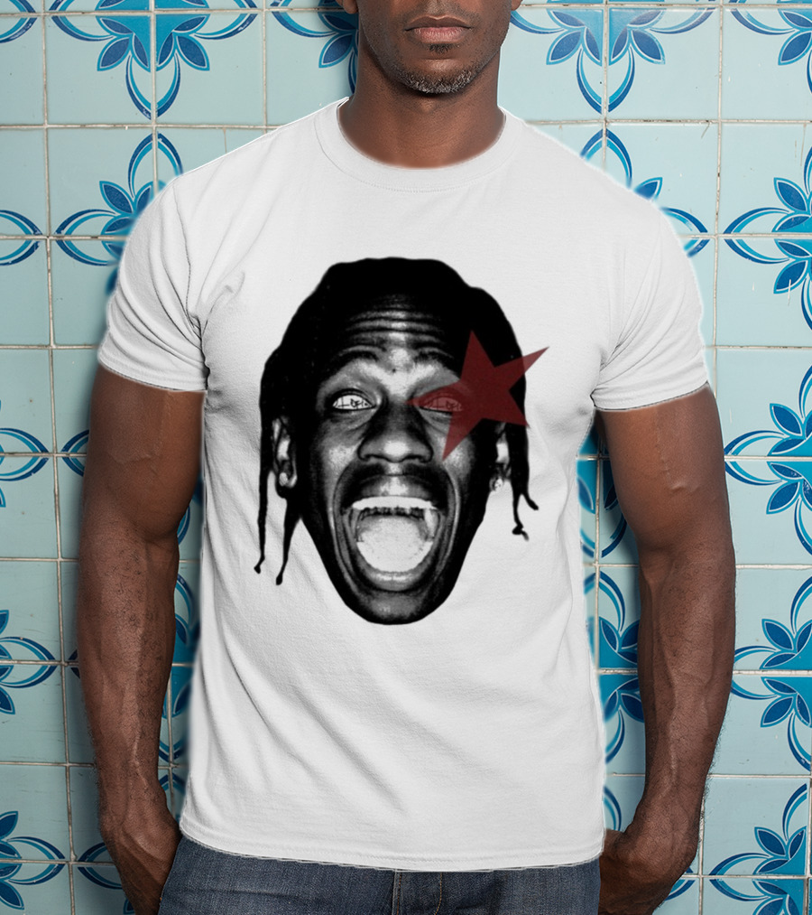 4028 Laflame Red Star Eye Black And White Face Graphic T-Shirt