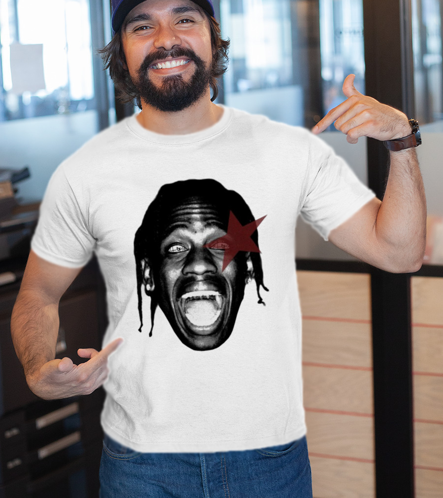 4028 Laflame Red Star Eye Black And White Face Graphic T-Shirt