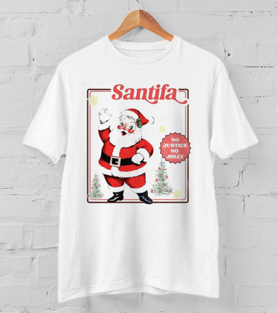 Santifa No Justice No Jolly Vintage Santa Anti Trump Christmas T-Shirt