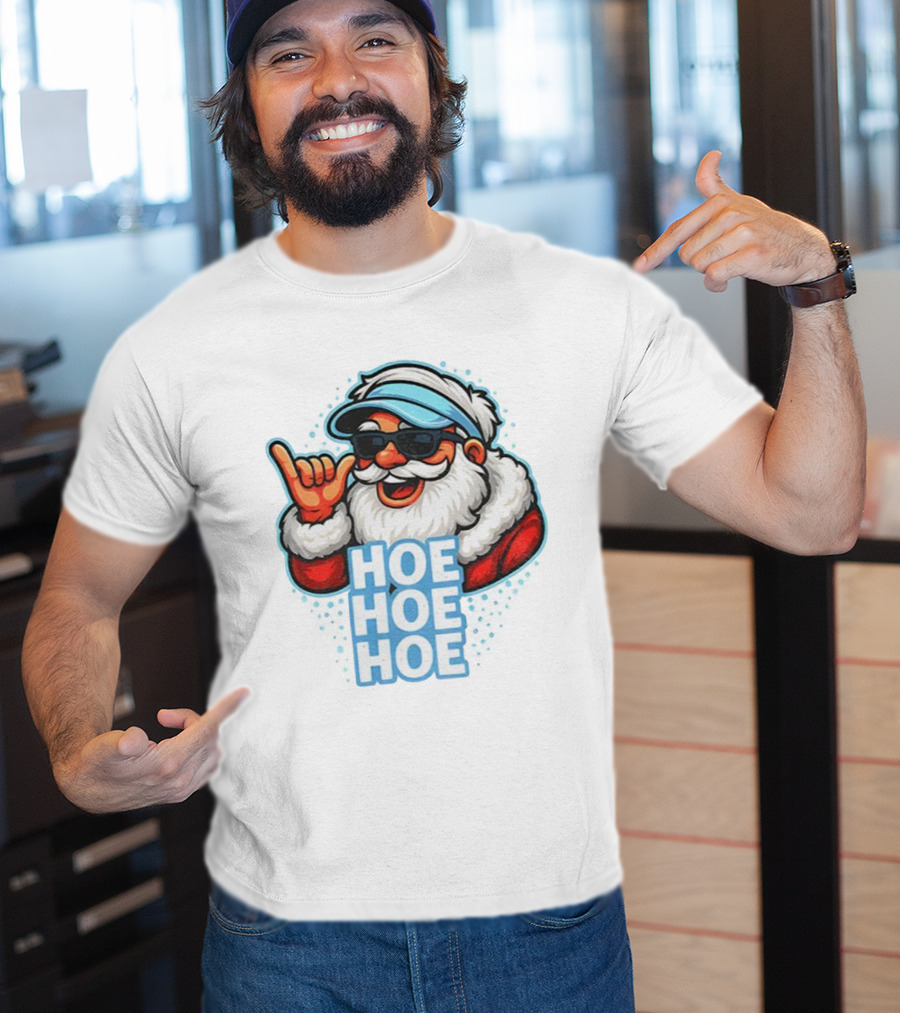 Ho Ho Ho Funny Football Christmas Santa With Sunglasses T-Shirt