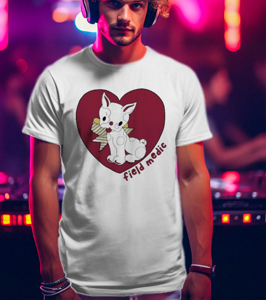 Field Medic Cute Dog Heart Bow Patchwork Style T-Shirt