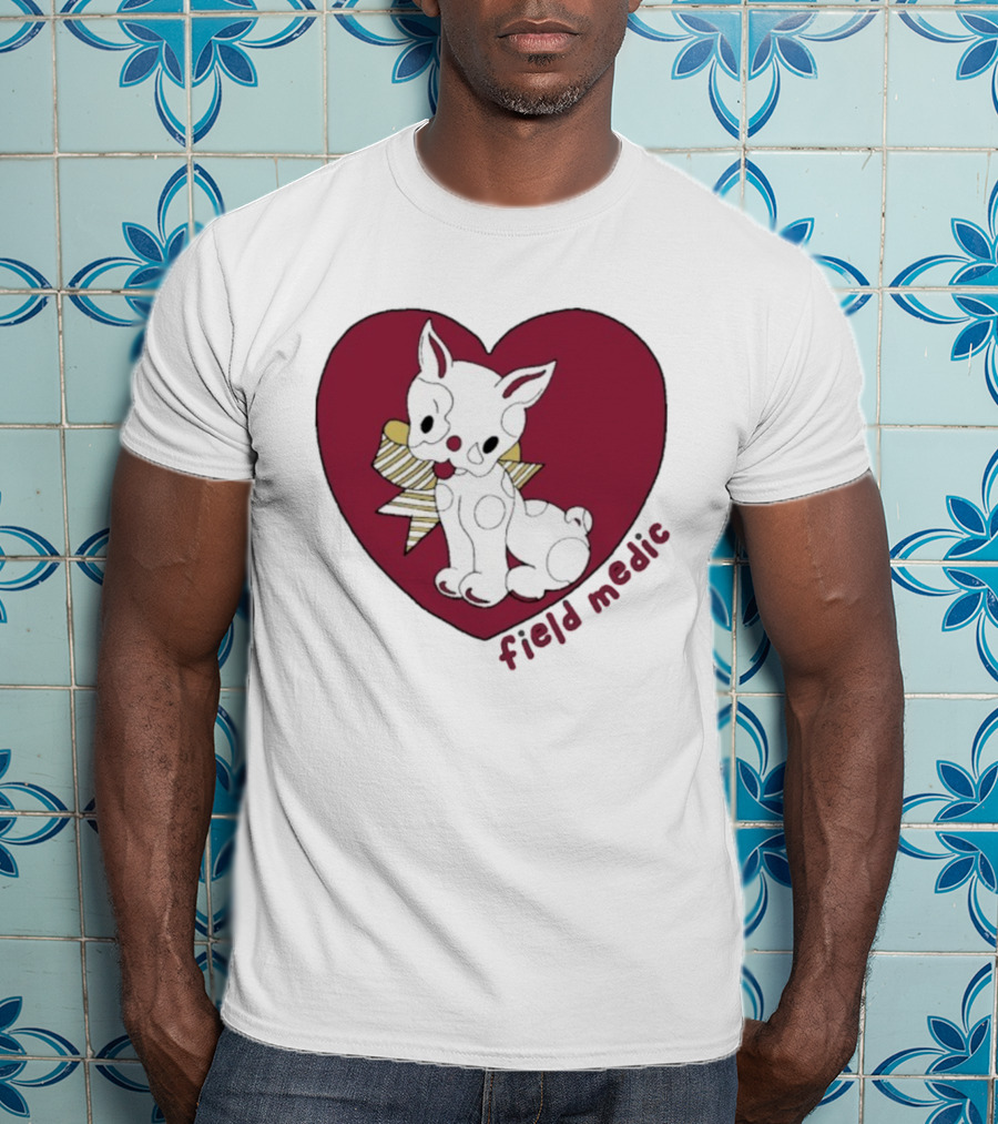 Field Medic Cute Dog Heart Bow Patchwork Style T-Shirt