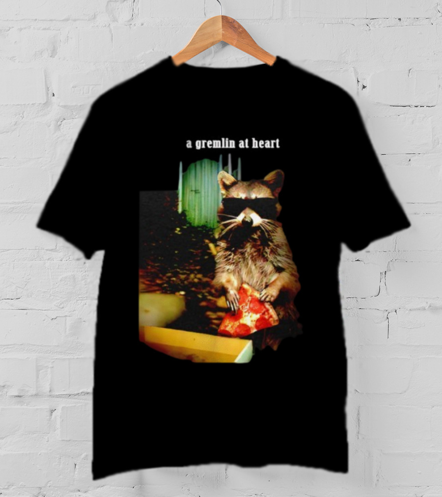 Gremlin At Heart Raccoon Eating Pizza Holding Slice T-Shirt