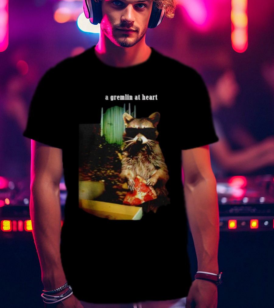 Gremlin At Heart Raccoon Eating Pizza Holding Slice T-Shirt