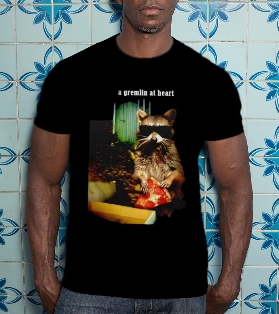 Gremlin At Heart Raccoon Eating Pizza Holding Slice T-Shirt