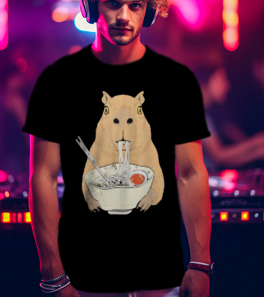 Capybara Eating Ramen Noodles Japanese Style T-Shirt