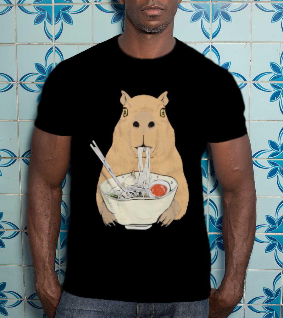 Capybara Eating Ramen Noodles Japanese Style T-Shirt