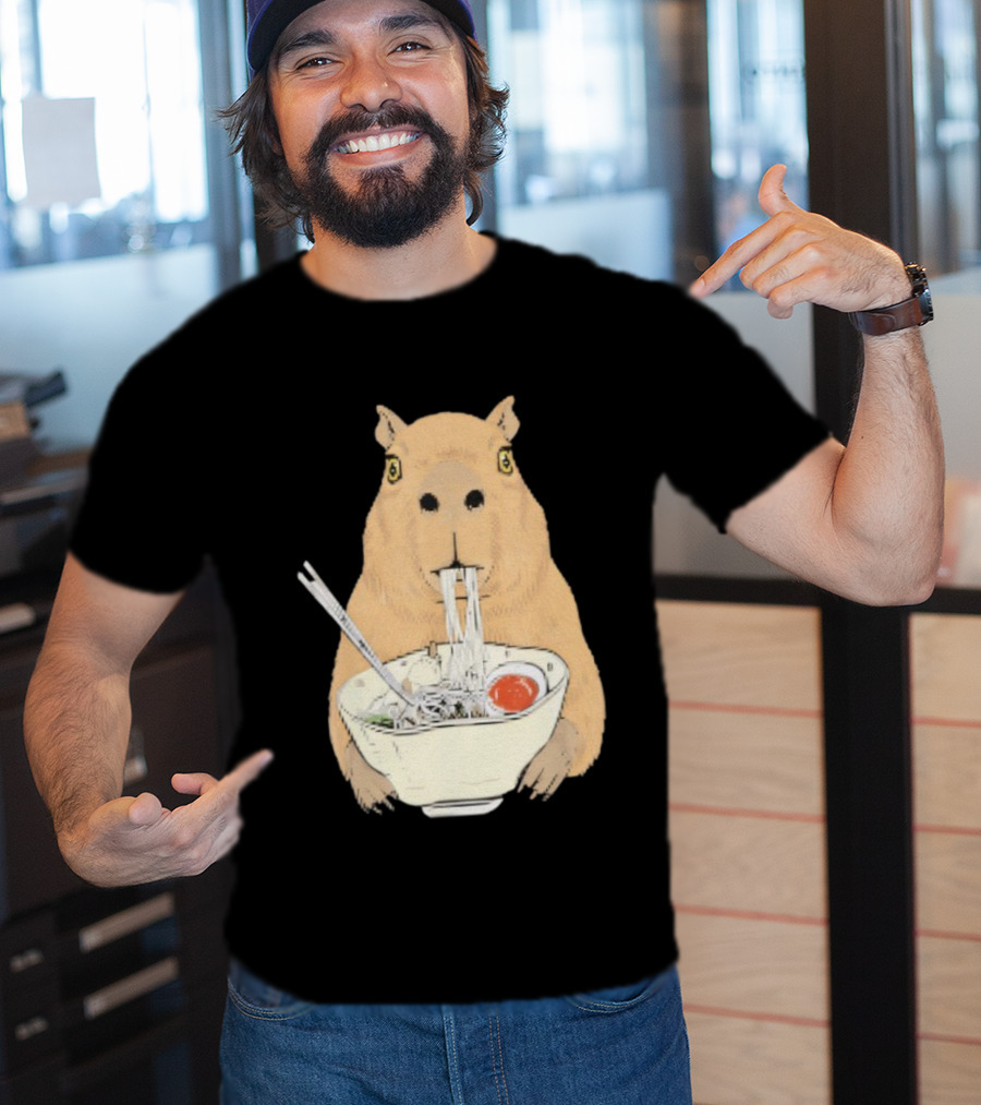 Capybara Eating Ramen Noodles Japanese Style T-Shirt
