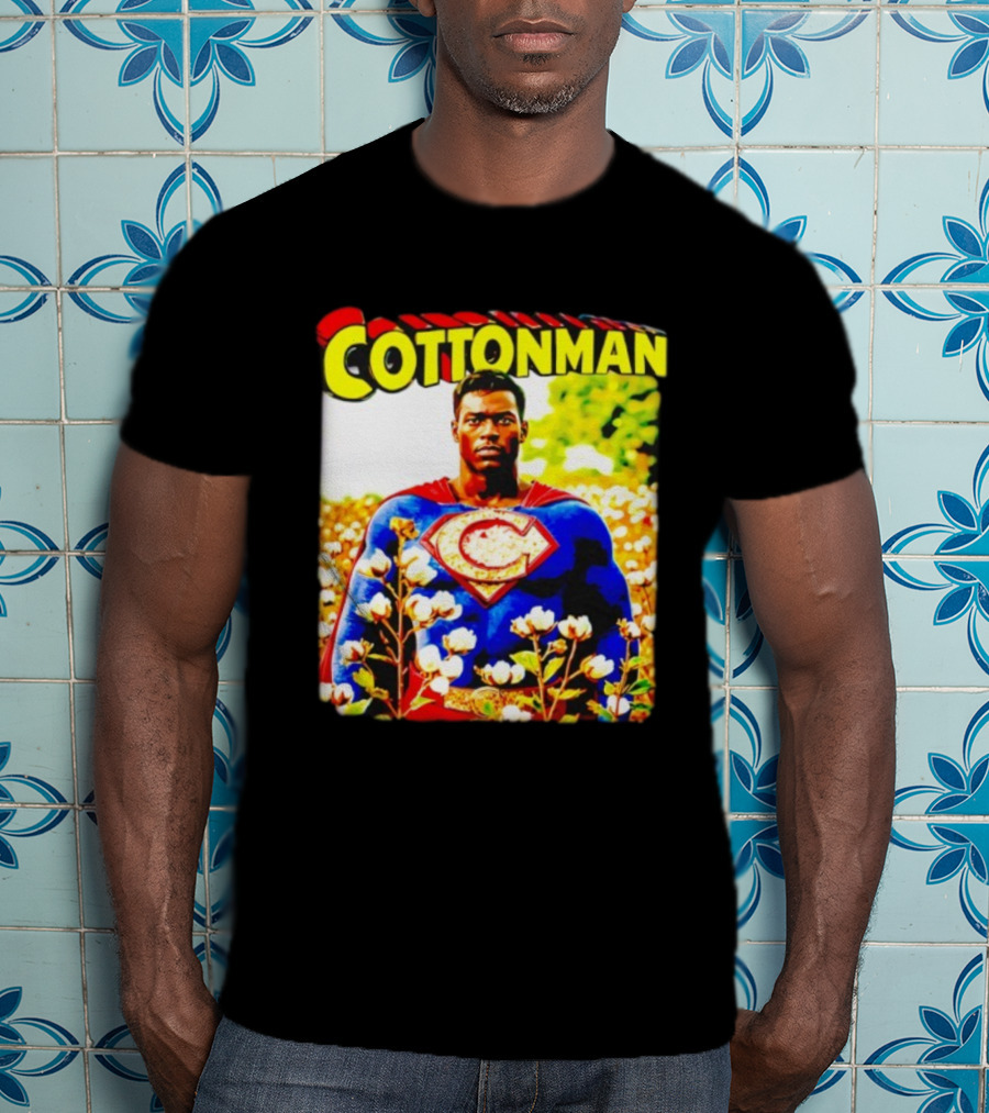 Cottonman Superman Hero In Blooming Cotton Field T-Shirt