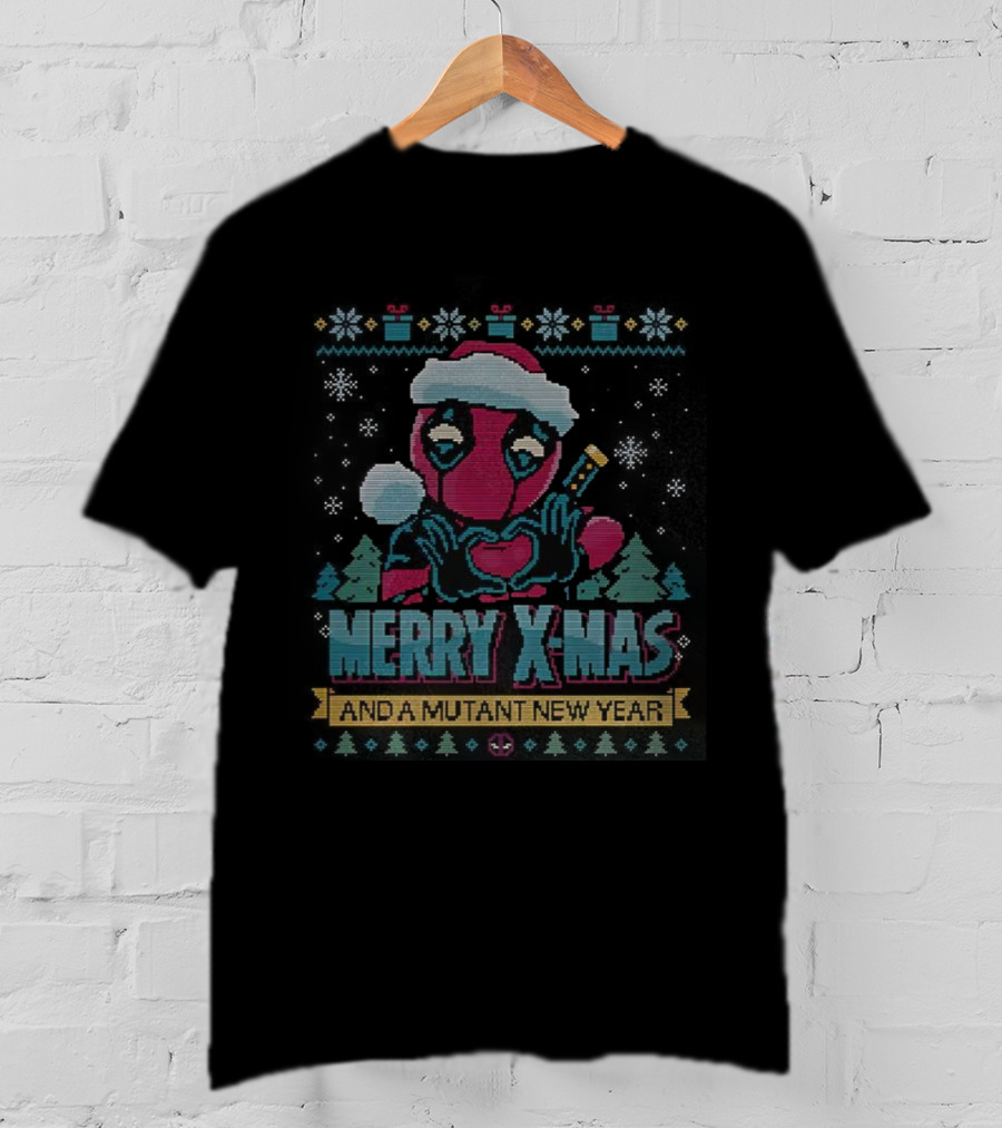 Deadpool Merry Xmas And A Mutant New Year Santa Hat Christmas Sweater T-Shirt