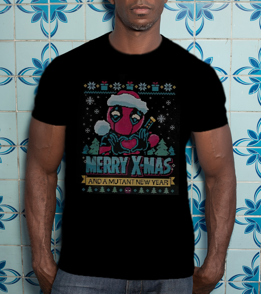 Deadpool Merry Xmas And A Mutant New Year Santa Hat Christmas Sweater T-Shirt