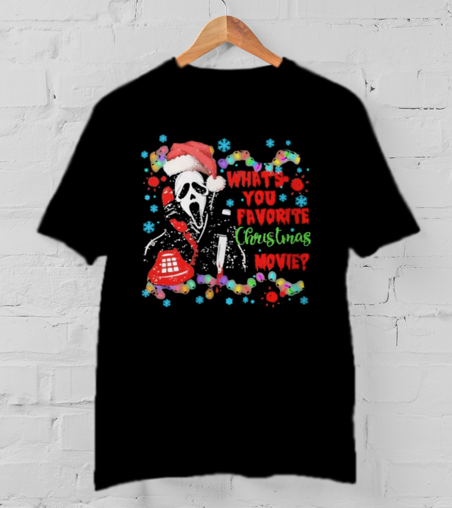 Ghostface Christmas Movie Phone Santa Hat Light Decoration T-Shirt