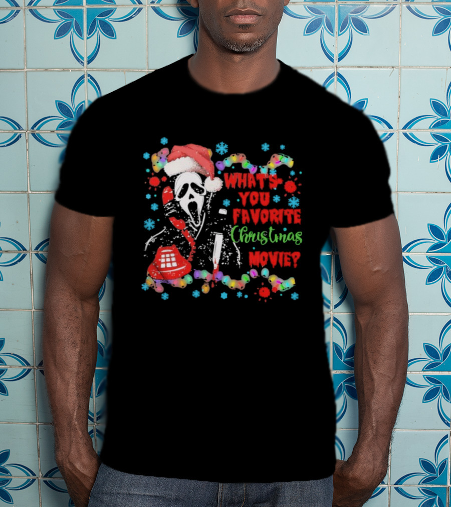 Ghostface Christmas Movie Phone Santa Hat Light Decoration T-Shirt
