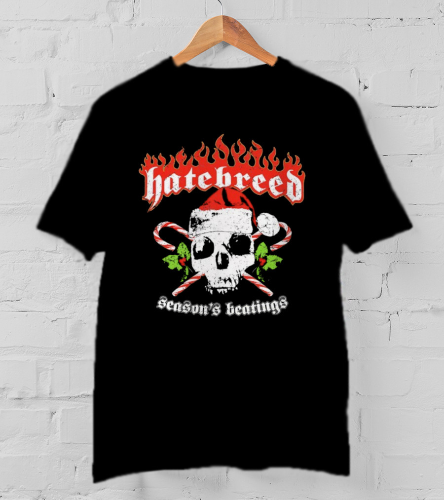 Hatebreed Flaming Logo Christmas Santa Skull Seasons Beatings T-Shirt