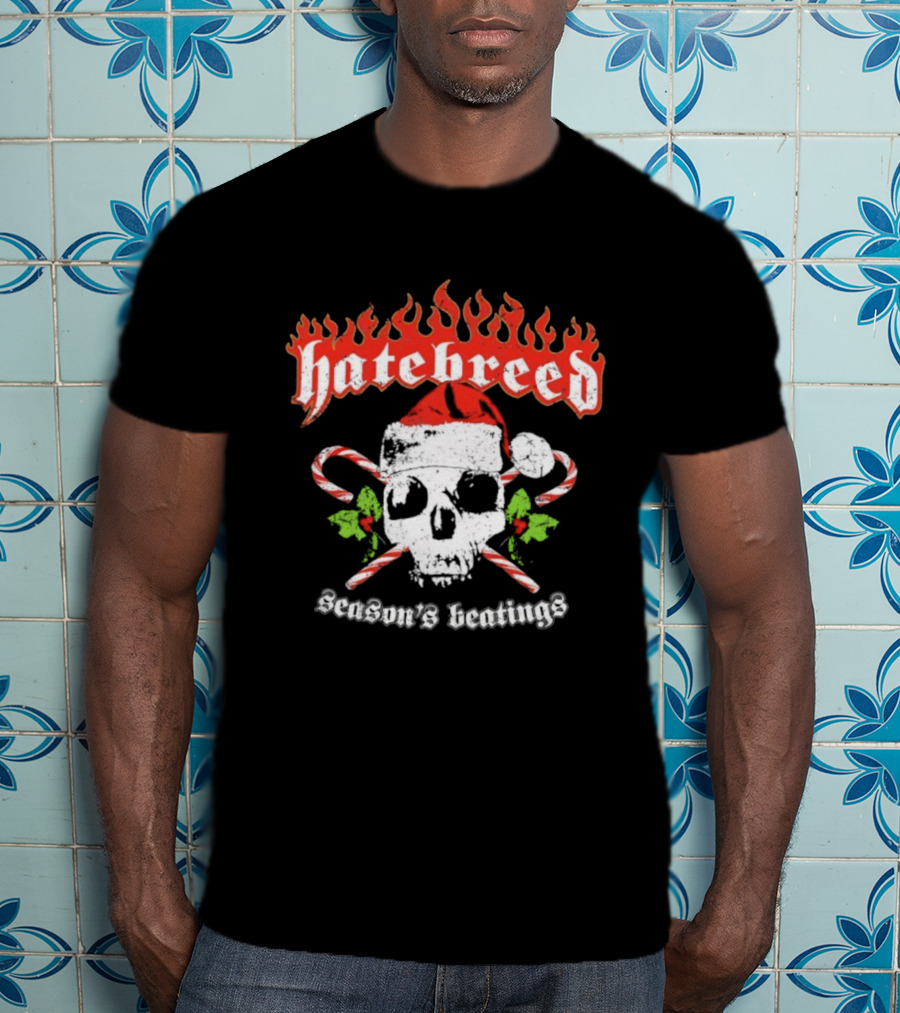 Hatebreed Flaming Logo Christmas Santa Skull Seasons Beatings T-Shirt
